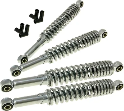 Zdjęcie produktu dla Zestaw amortyzatorów BestPrice 310mm + 340mm chromowany regulowany, 4 części kompatybilne z Simson Schwalbe KR51