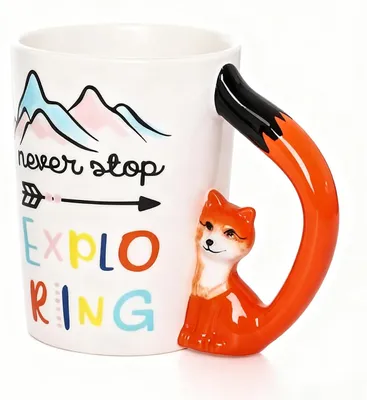 3D Keramiktasse mit Fuchsgriff, 310 ml, niedliches Design