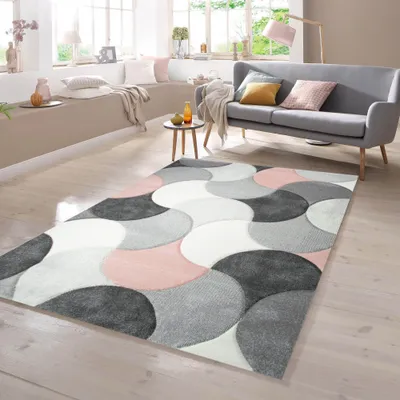 Immagine prodotto di Tappeto di design con motivo a gocce nei toni del rosa, grigio e beige - Dimensioni: 80 x 300 cm