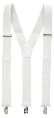 Produktbild von Klassische weiße elastische Hosenträger mit silbernen Clips, 3,5 cm breit, längenverstellbar für Karneval & Fasching