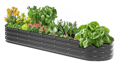 Produktbild von VEVOR Metall Hochbeet, 8 x 2 x 1 Fuß Outdoor Verzinkte Pflanzbox, mit Offenem Boden, Großes Ovales Hochbeet für Gemüse, Blumen, Kräuter und Sukkulenten, Dunkelgrau, 8 x 2 x 1 ft