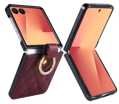 Obrázok produktu pre Puzdro na telefón Samsung Galaxy Z Flip8 s držiakom a zdobením z krištáľov, vyrobené z umelého koženky