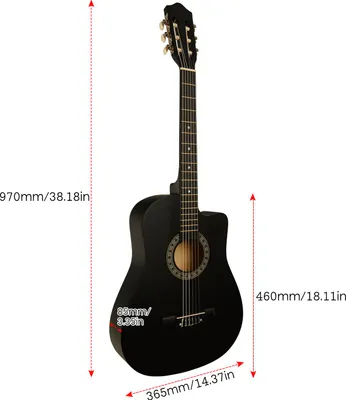 Obrázok produktu pre 38-palcová akustická gitara, 6-strunová, s výrezom, klasická, so sadou príslušenstva, kapodastrom, celuloidovými trsátkami, ladičkou, ochrannou doskou, taškou pre začiatočníkov, študentov, darček