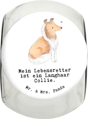 Produktbild von Mr. & Mrs. Panda Dose Langhaar Collie Lebensretter L 870ml - Weiß - Geschenk, Aufbewahrungsdose, Britischer Hütehund, Vorratsbehälter, Keksdose, Bonbonglas, Dekoglas