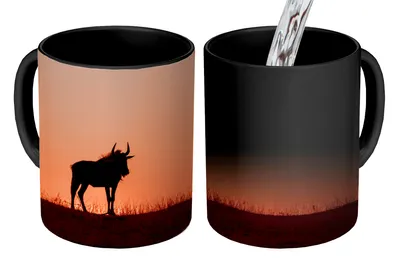 Obrázek produktu pro MuchoWow® Kouzelný pohár Silueta pakoně při západu slunce 350 ml Barva měnící se pohár Dárkový nápad - foto hrnek