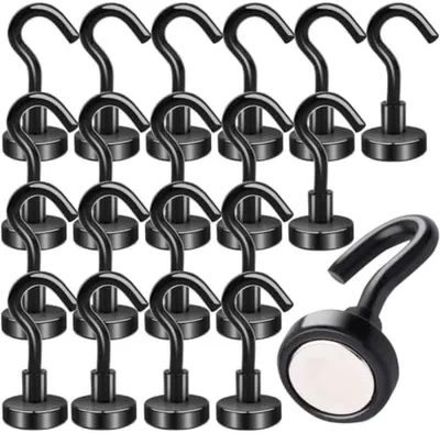 Produktbild von PolkaHome® 20 Stück extra starke Magnet Haken 10 kg Neodym Magnete für Eisenoberflächen - Schwarz