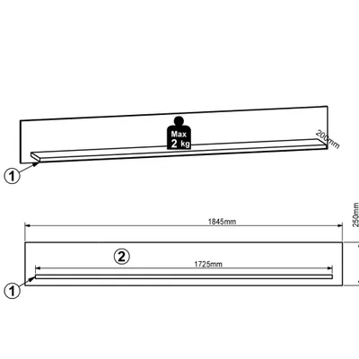 Produktbild von Wandboard 185 cm BURNHAM-36 in Eiche Nb., B/H/T ca. 185/25/22 cm
