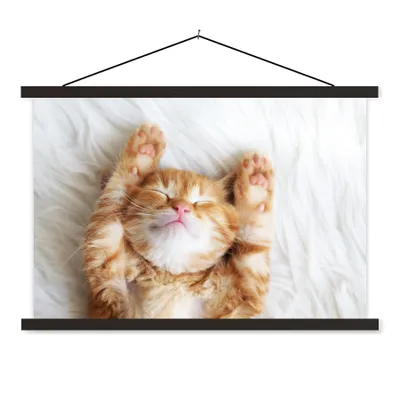 Produktbild von MuchoWow® Textilposter Katze - Rot - Haustiere - Kätzchen 90x60 cm mit schwarzem Rahmen - Aufhängungssatz