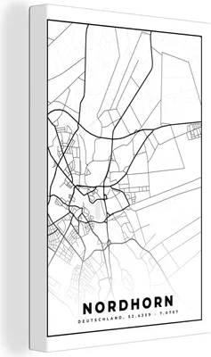Obrázek produktu pro OneMillionCanvasses® - Obrazy na plátně - 90x140 cm, Mapa města - Mapa - Nordhorn, nástěnná dekorace - Fotka na plátně - Obraz na dřevěném rámu - Nástěnná dekorace - Ložnice