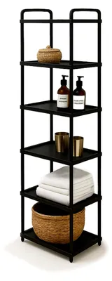 Produktbild von Standregal mit 6 Ablageflächen - 40 x 30 x 135 cm Kunststoff schwarz - schmales Regal für Küche, Bad, Keller und Abstellraum - Badezimmer- und Kellerregal ohne Bohren