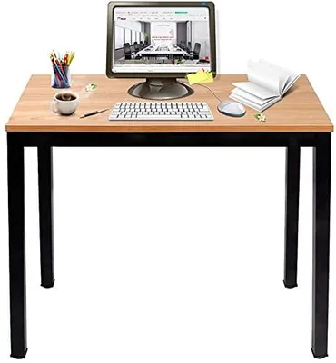 Computerbureau 80x40x75 cm, Teak/Schwarz, MDF, Metallgestell