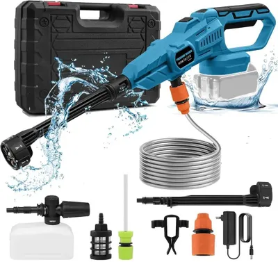 Produktbild von Akku Hochdruckreiniger 120Bar(ohne Akku), tragbarer Hochdruckreiniger kompatibel mit Makita G 18V Akkus, 6-in-1 Düse, 5 m Schlauch, für Auto & Garten