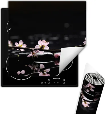 Immagine prodotto di Piastra di copertura del piano cottura Copertura del piano cottura in Vetroceramica 50x52 cm Tappetino antiscivolo Roll-up, fiori neri