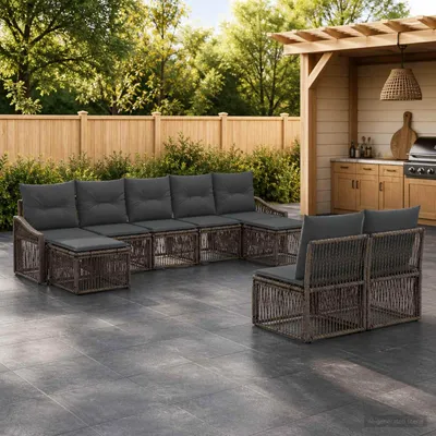 Immagine prodotto di Maison Exclusive - Set da giardino composto da 9 pezzi, divano, colore grigio, realizzato in rattan sintetico