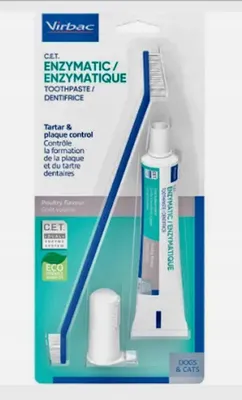 Produktbild von Virbac C.E.T. Enzymatische Zahnpasta für Tiere 70g + Zahnpflegeset / Zahncreme mit Geflügelaroma für Hunde und Katzen