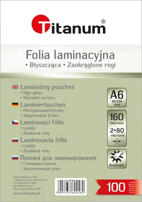 Immagine prodotto di Foglio di laminazione A6 100 pezzi 80 mic Titanum