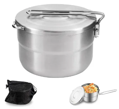 Produktbild von Camping Topf 1.5L Edelstahl Faltbar mit Deckel und Griff Outdoor Kochgeschirr