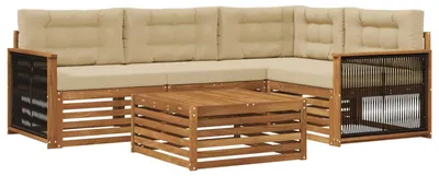 Immagine prodotto di vidaXL Set di divani da esterno, 5 pezzi, colore naturale e beige