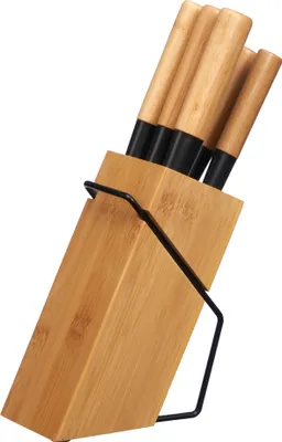 Immagine prodotto di Set di 6 coltelli da cucina con manico in bambù BAMY con supporto