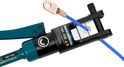 Obrázek produktu pro Hydraulické krimpovací kleště, krimpovací síla 120 kN, krimpovací rozsah 16–300 mm², rozměry produktu 18,5 x 5,11 palce, hmotnost 5,7 kg, délka rukojeti 12,79 palce