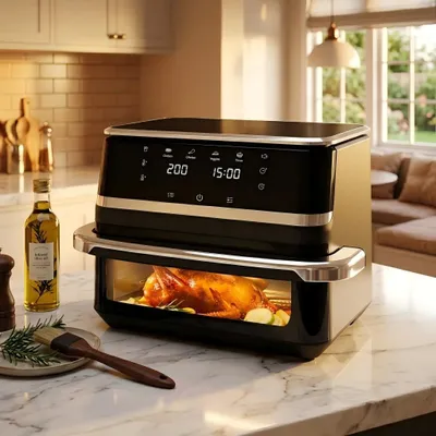 Obrázek produktu pro AIORBER 12L horkovzdušná fritéza s dotykovým displejem, průhledovým okénkem a vnitřním osvětlením, 80–200 °C, časovač až 200 min, velká horkovzdušná fritéza pro rodiny, černá