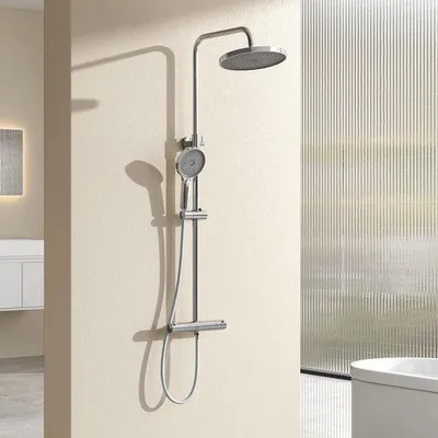Produktbild von Famanu Duschsystem mit Thermostat, Regendusche und Handbrause - Höhenverstellbar