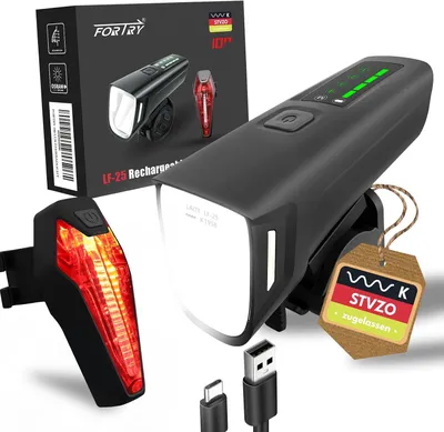 Productafbeelding van Fietsverlichtingsset, gecertificeerde fietsverlichting, USB type C opladen, led-set, IPX5 waterdicht, voor- en achterlicht