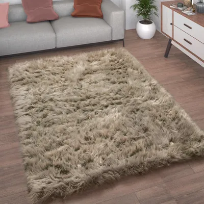 Produktbild von Kunstfell Fellteppich Imitat Teppich Hochflor Sitzkissen Herzform Rund Fell Form Grösse 40x60 cm