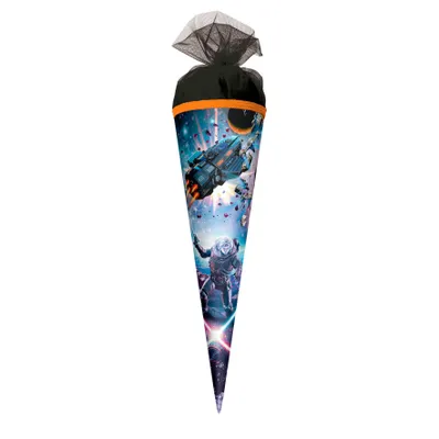 Produktbild von ROTH Geschenk-Schultüte klein Space Fighter 35 cm rund Tüllverschluss Zuckertüte Schulanfang