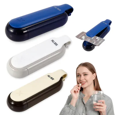 Obrázek produktu pro Pilulničky s 4 přihrádkami, dávkovače tablet, 3 kusy, barva: hnědá, modrá, bílá
