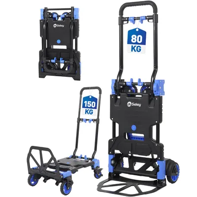 Produktbild von Sekey 2-in-1 Alu Sackkarre Klappbar Transportwagen Plattformwagen bis zu 80 kg/150 kg Tragkraft, mit 2 Spanngurte