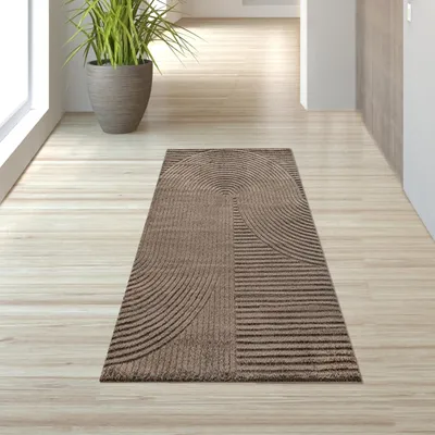 Zdjęcie produktu dla Nowoczesny, łatwy w pielęgnacji i stylowy dywan z łukowatym wzorem w kolorze brązowym Rozmiar - 80 x 150 cm