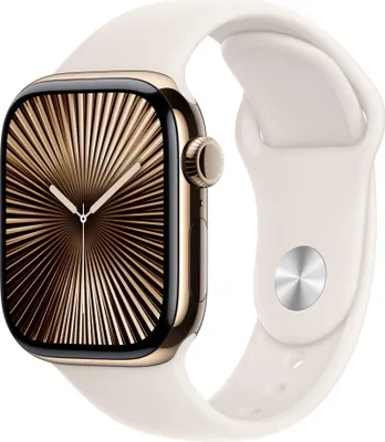 Produktbild von Apple Watch Series 10 42mm GPS+Cellular Titangehäuse Gold Sportarmband Polarstern S/M