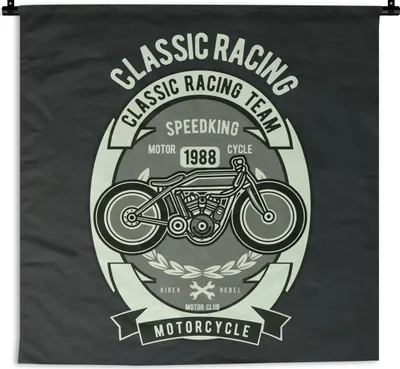 Produktbild von MuchoWow® Wandteppich Wandbehang Motorrad - Briefe - Vintage - Zitat 150x150 cm Tapisserie Dekoration Wandtuch - Wohnaccessoires - Modernes