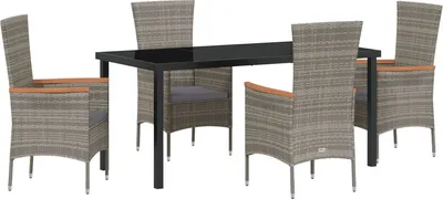 Produktbild von Möbel 5-teiliges Garten-Dining-Set mit Kissen Grau Poly-Rattan - Gartenstühle 3379432