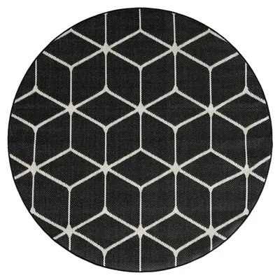Produktbild von Teppich Rauten Muster In- und Outdoor Tauglich Robuster Flachgewebe 100% Polypropylen Schwarz, Maße:Ø 160 cm Rund