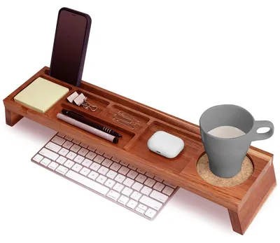 Image de Elzusha - Organisateur de bureau en bois naturel avec support pour téléphone