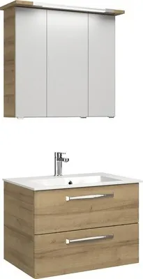 Produktbild von Badmöbel-Set Pelipal Kumba BxHxT 77 x 200 x 50 cm Frontfarbe eiche riviera mit Mineralguss-Waschtisch weiß 99.77012547