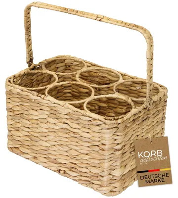 Produktbild von HMF Flaschenträger für 6 Flaschen, Flaschenkorb geflochten aus Wasserhyazinthe | 32 x 22 x 18 cm, KI-generiertes Bild