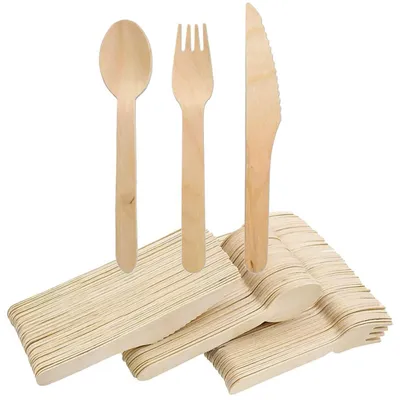 150-teiliges Wegwerf-Besteckset aus Holz – Gabeln, Löffel, Messer