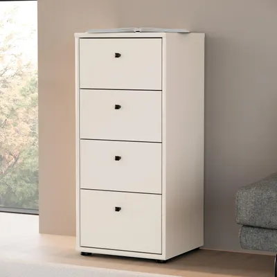 Produktbild von Forte TEMPRA 2 Kommode 40, moderne Kommode mit 4 Schubladen, Holzwerkstoff, Schlafzimmer, Wohnzimmer, Büro, Kaschmir|Beige, 38,6 cm breit x 85,5 cm hoch x 34,8 cm tief