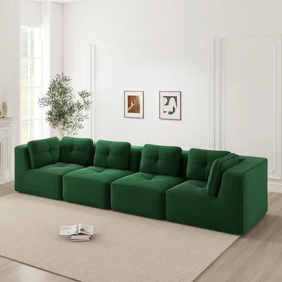 Zdjęcie produktu dla Modułowa sofa narożna bez podłokietników, czteromiejscowa sofa do salonu z obiciem z sztruksu, głębokie siedzisko, miękkie poduszki, antypoślizgowa, nie wymaga montażu