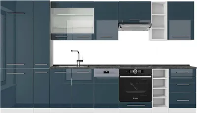 Produktbild von Küchenzeile Vicco Fame-Line Dunkelblau Hochglanz/Weiß 355 cm , AP Anthrazit, Model 49359