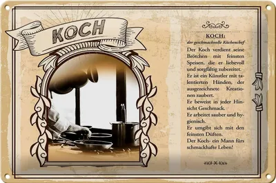 Produktbild von Blechschild Berufe 30x20cm Koch Speisen Geschmack Hygiene