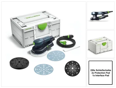Produktbild von Festool ETS EC150/3 EQ-Plus Exzenterschleifer 400 W 150 mm Brushless + 250x Schleifscheiben + 2x Protection Pad + Interface Pad + systainer