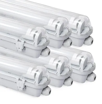 Immagine prodotto di Peviasot, set di 6 lampade LED per ambienti umidi, grado di protezione IP65 - Lampada a tubi T8/G13, lunghezza 150 cm - 24W per lampada - 6500K (bianco freddo) - 2400 lm