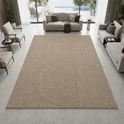 Image de Tapis facile d'entretien, couleur marron, motif graphique, format plat, dimensions : 160 x 220 cm