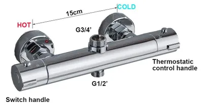 Immagine prodotto di Miscelatore per doccia e vasca - Termostatico SA210 - Corpo in ottone - Cartuccia in Vetroceramica - Monocomando - Doppio regolatore di temperatura (acqua calda/fredda) - Finitura cromata