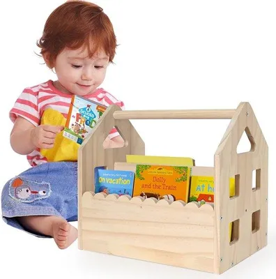 Image de Étagère en bois pour enfants avec une poignée et deux étagères pour les jouets