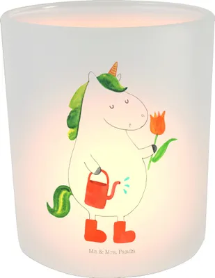 Produktbild von Mr. & Mrs. Panda Windlicht aus Glas Einhorn Gärtner - Transparent - Geschenk, stimmungslicht, Gießkanne, Giesskanne, laterne teelicht, Outdoor, Unicorn, Freundin, Blume